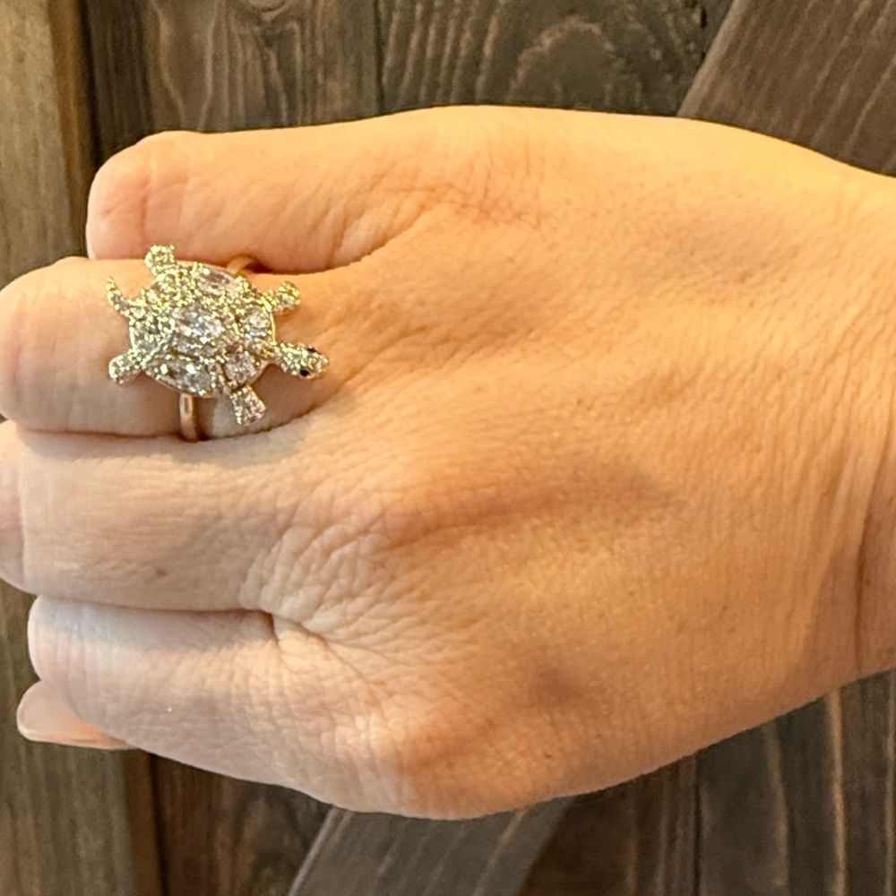 Elegant 14K Gold Plated Zirconia Turtle Ring